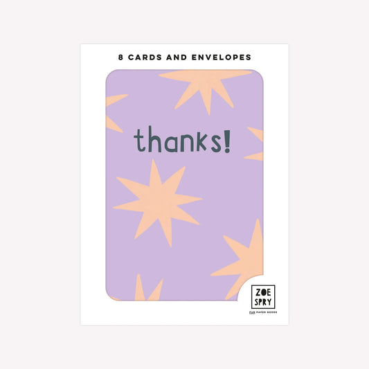 Thanks! Star Patterned Pack of 8 Notecards
