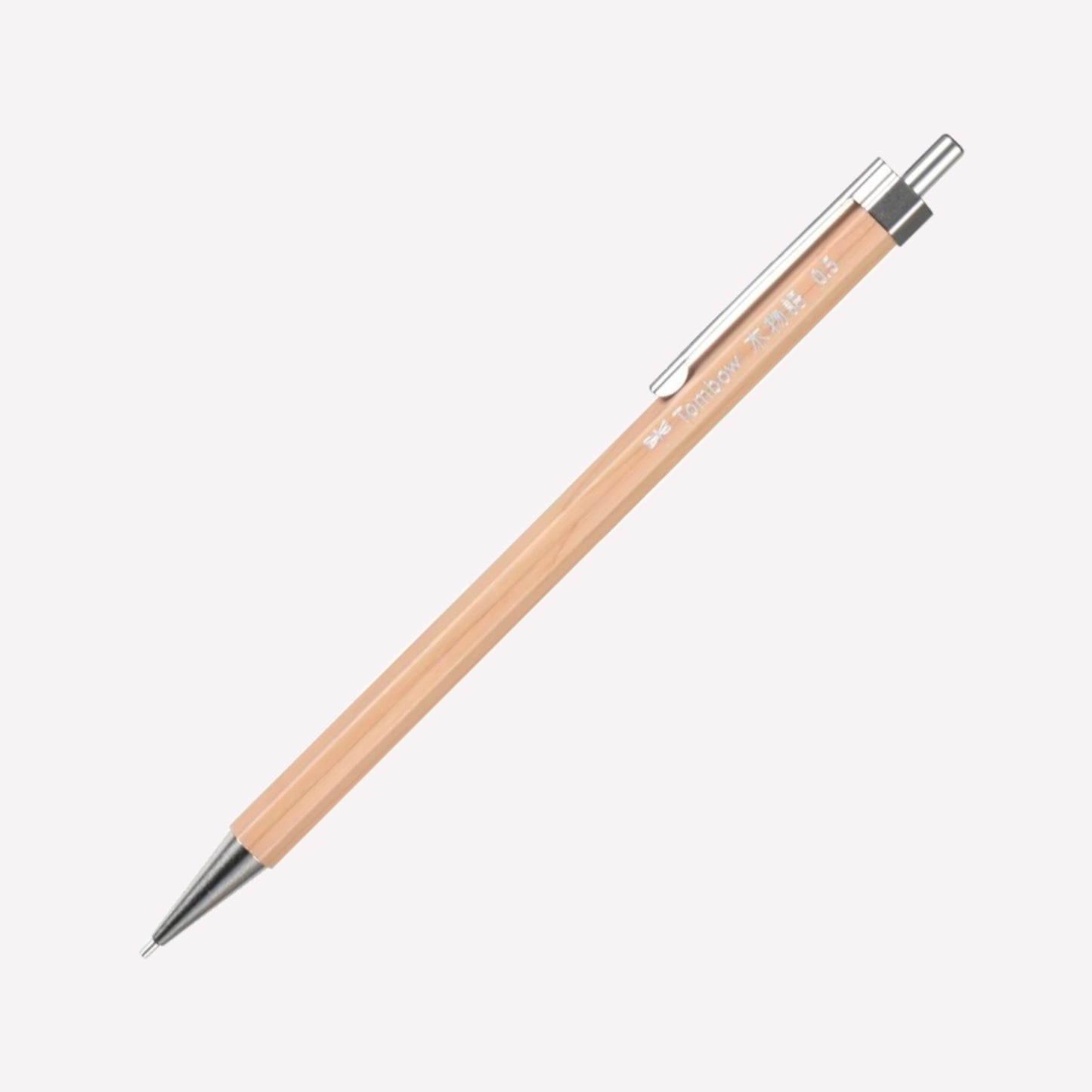 Tombow kimonogatari wooden barrel 0.5mm mechanical pencil in natural wood with a sturdy metal clip. 