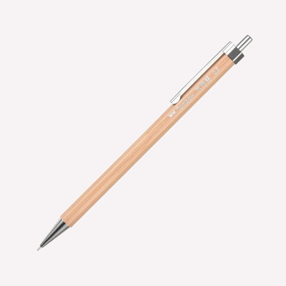 Tombow kimonogatari wooden barrel 0.5mm mechanical pencil in natural wood with a sturdy metal clip. 