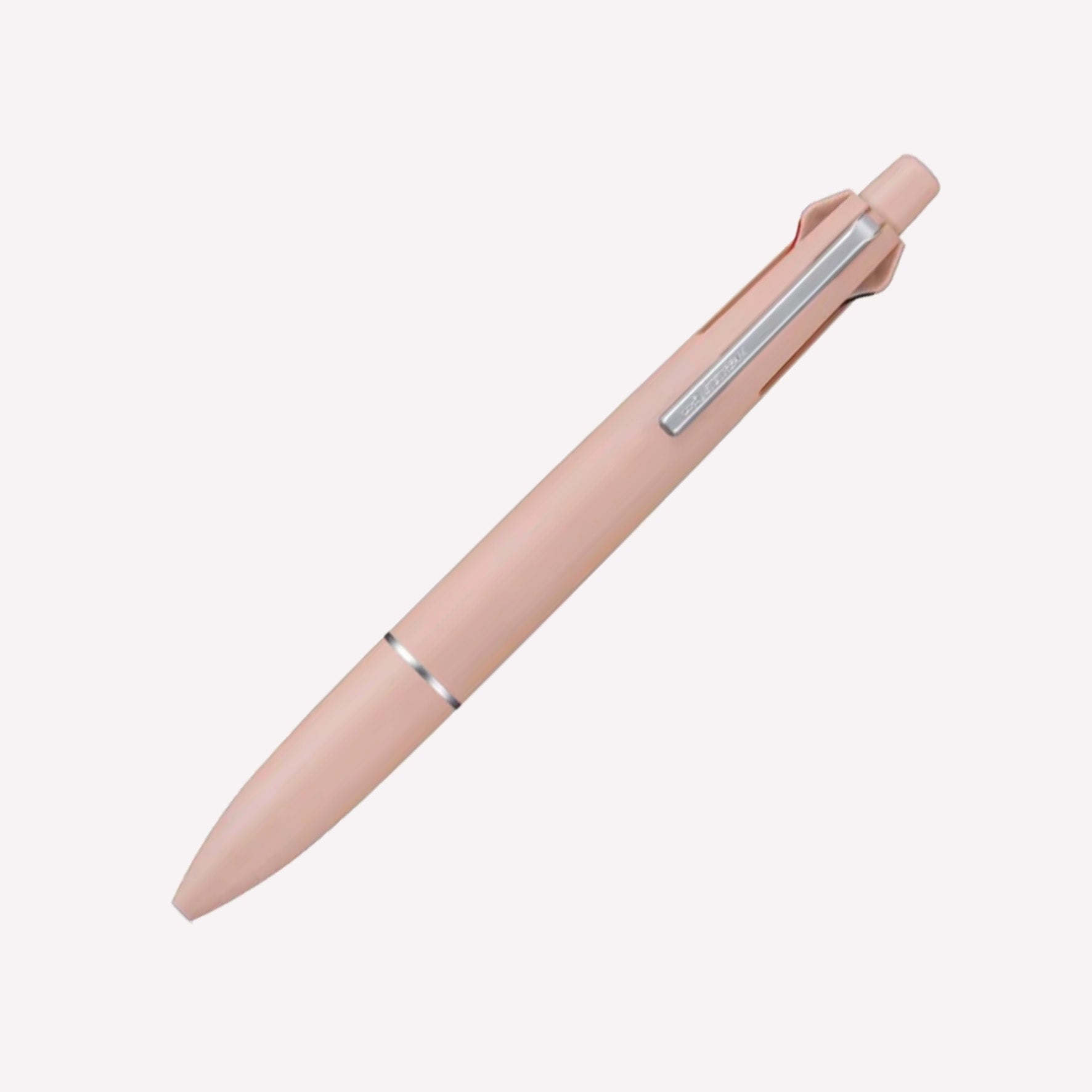 Uni jetstream lite 4+1 gel pen and mechanical pencils with a coral pink barrel on a white background. 