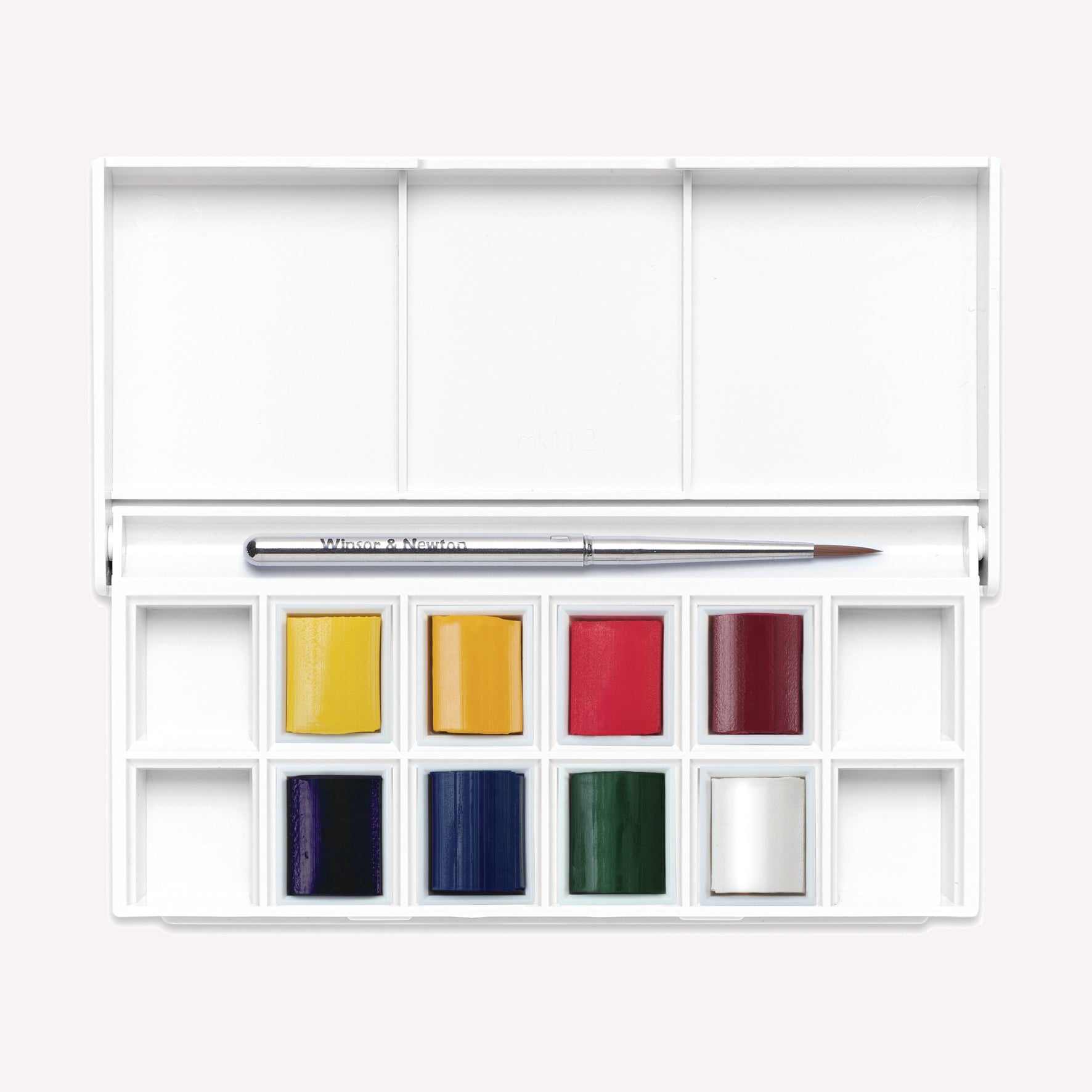 Cotman Watercolour Floral pocket set, with 8 half pan paints in a curated palette for floral work, presented in a plastic palette packaging with a travel brush. 