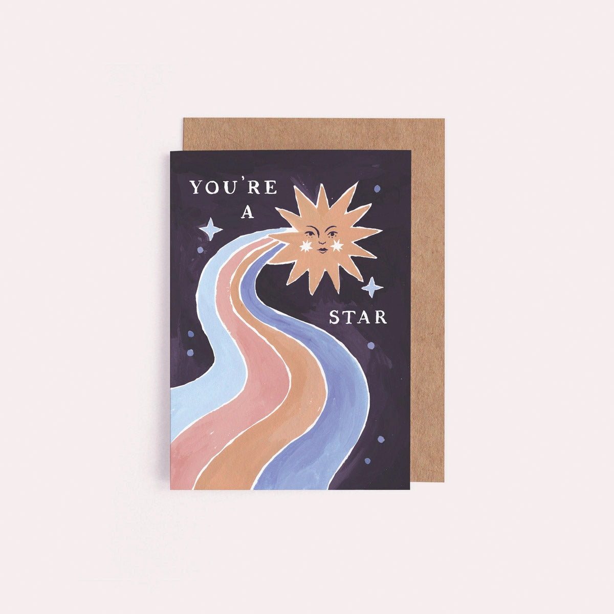 A mini A7 greetings card by Sister Paper Co with an illustration of. ashooting star and text that reads "You're A Star".