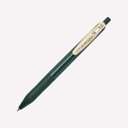 Zebra Sarasa Clip 05 Gel pens in Green Black with a dark green barrel and a cream clip showing the logo.