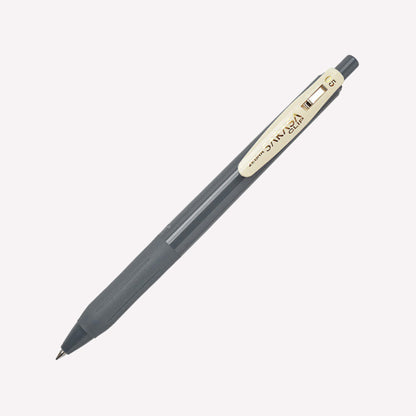 Zebra Sarasa Clip 05 Gel pens in Dark Grey with a grey and a cream clip showing the logo. 