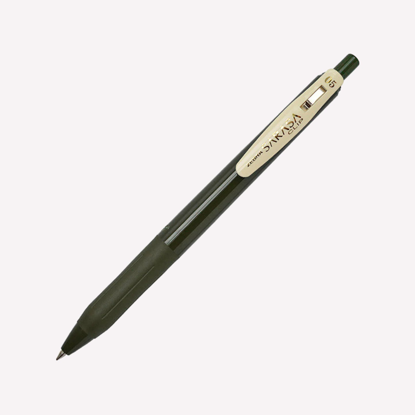 Zebra Sarasa Clip 05 Gel pens in Sepia Black with a Sepia and a cream clip showing the logo. 