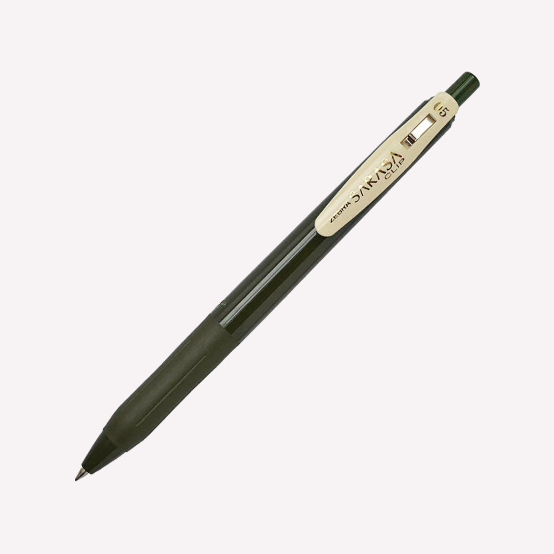 Zebra Sarasa Clip 05 Gel pens in Sepia Black with a Sepia and a cream clip showing the logo. 