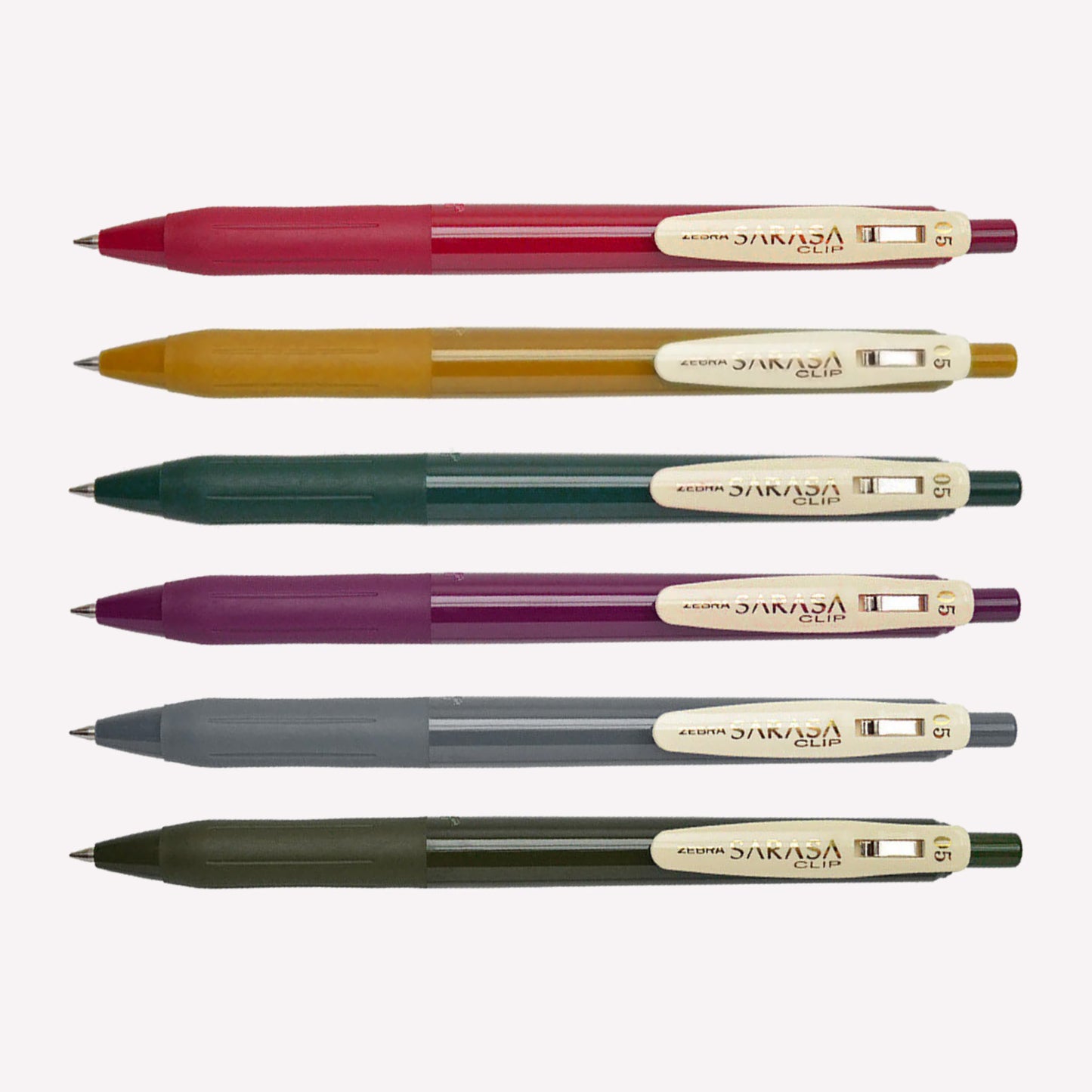 Zebra Sarasa Clip 05 Gel pens available in 6 vintage-inspired colours. 