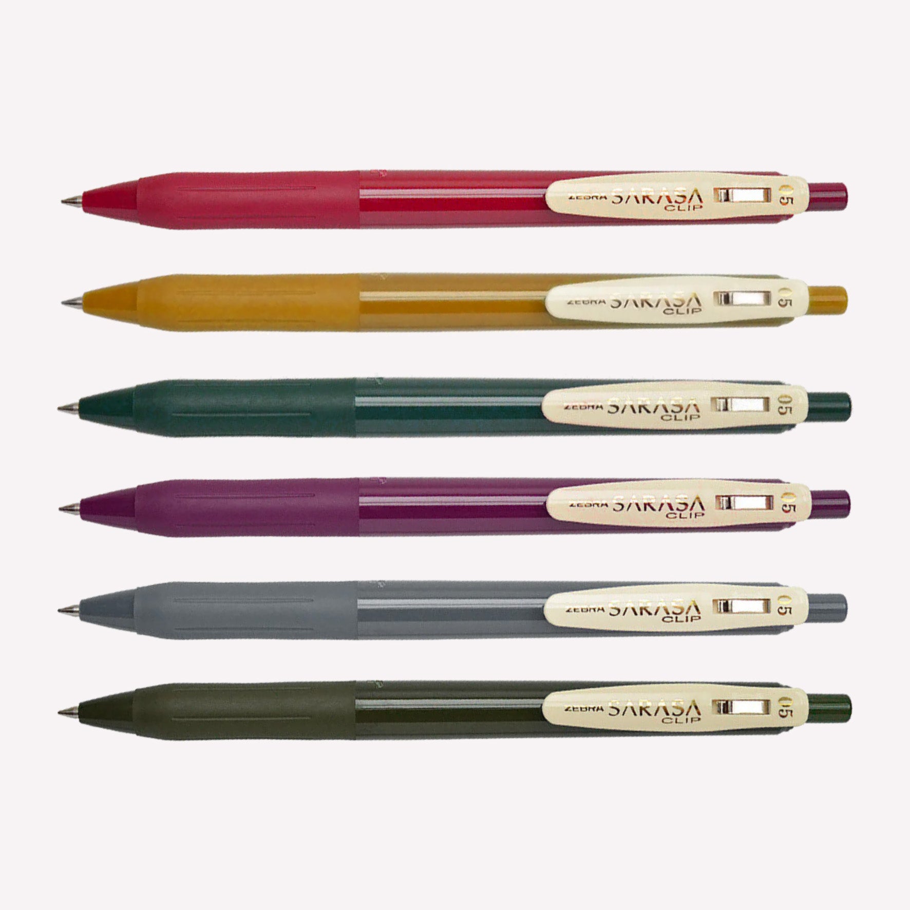 Zebra Sarasa Clip 05 Gel pens available in 6 vintage-inspired colours. 